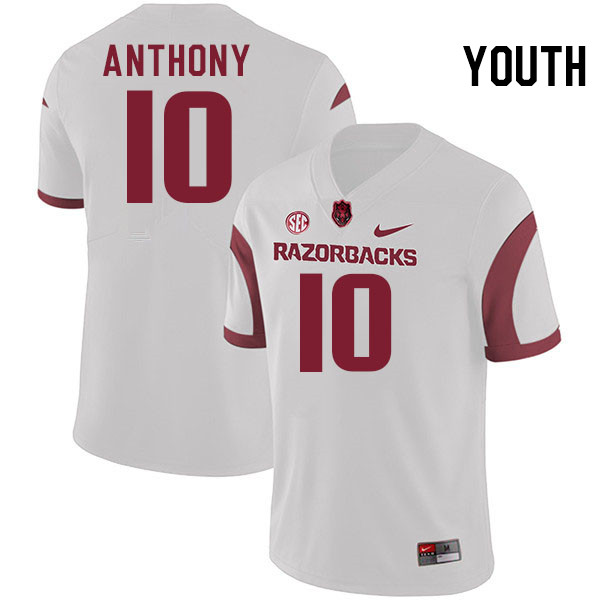 Youth #11 Jordan Anthony Arkansas Razorbacks College Football Jerseys Stitched-White